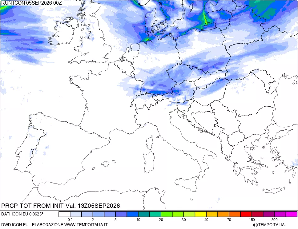 mappa Precipitazioni totali dal primo giorno