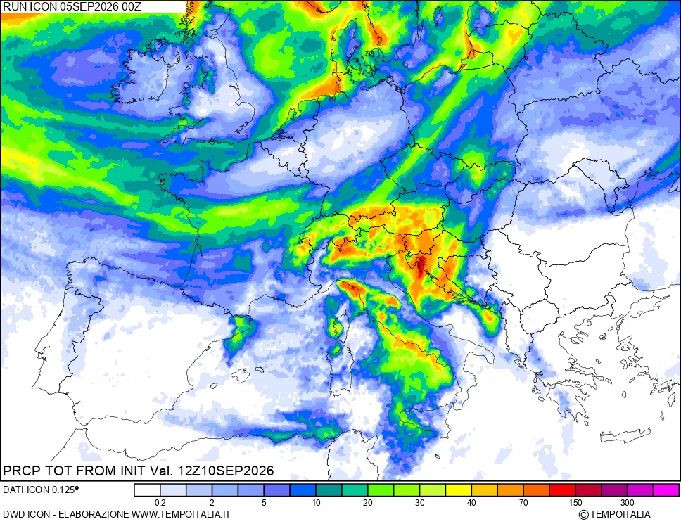 mappa Precipitazioni totali dal primo giorno