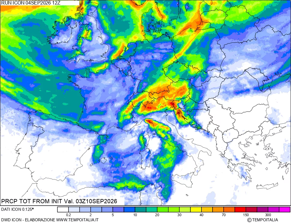 mappa Precipitazioni totali dal primo giorno