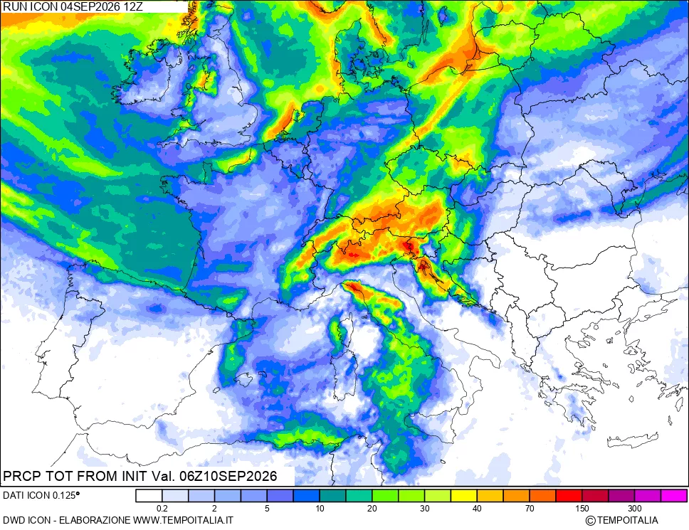 mappa Precipitazioni totali dal primo giorno