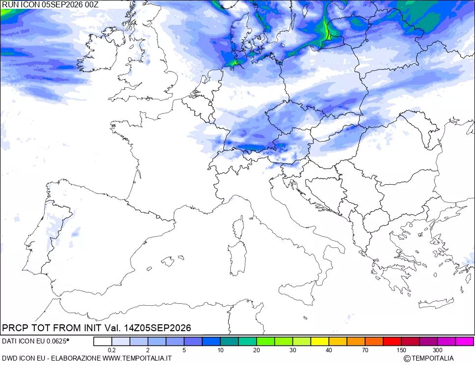 mappa Precipitazioni totali dal primo giorno