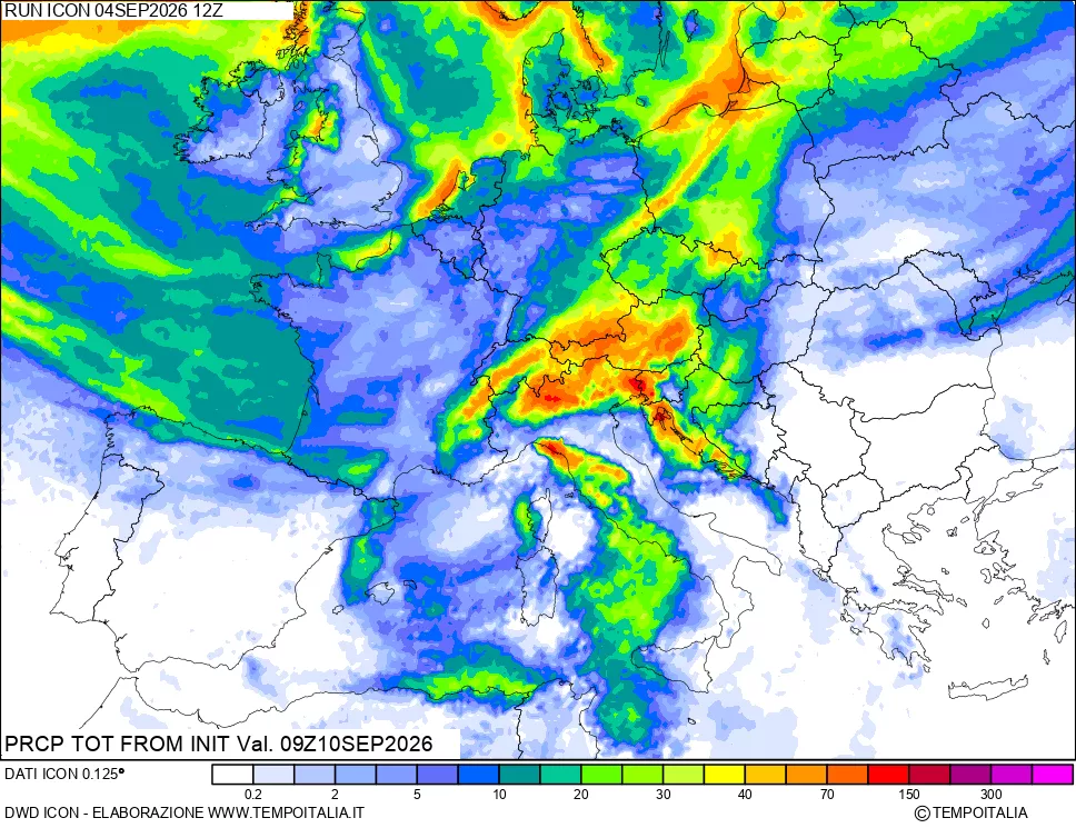 mappa Precipitazioni totali dal primo giorno