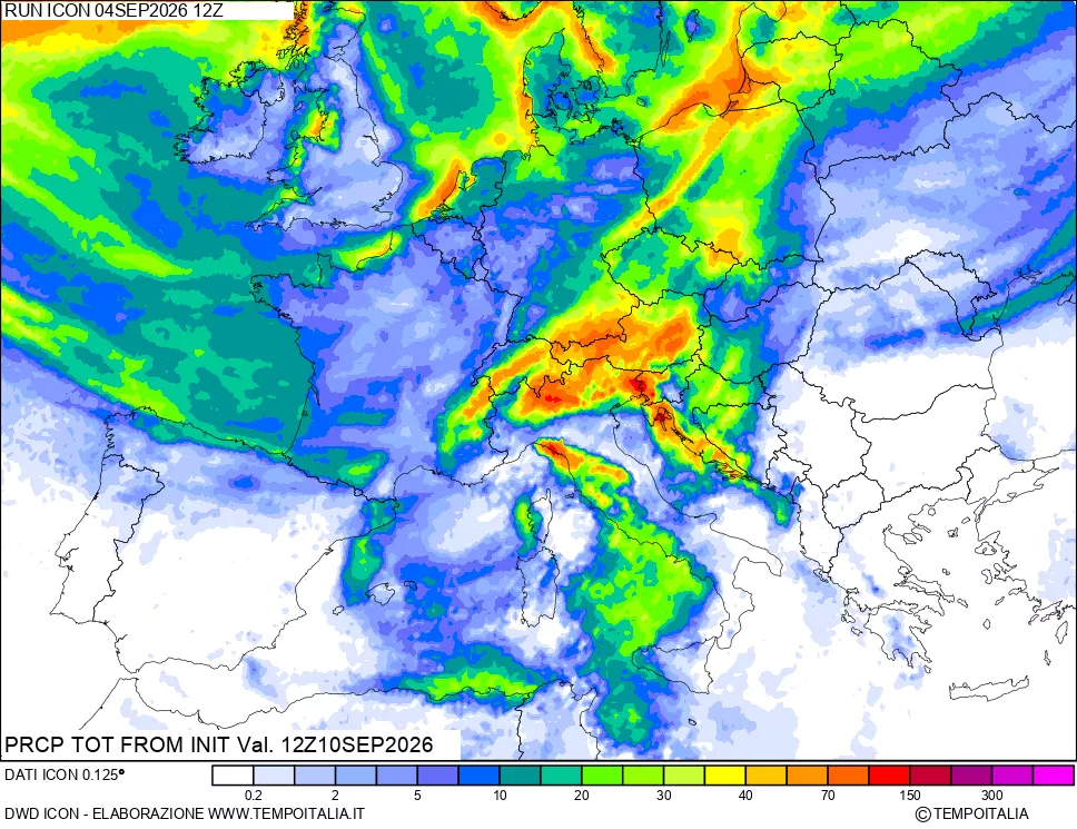mappa Precipitazioni totali dal primo giorno