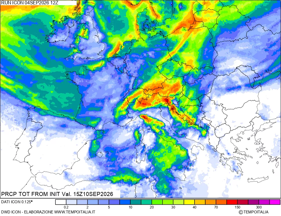 mappa Precipitazioni totali dal primo giorno
