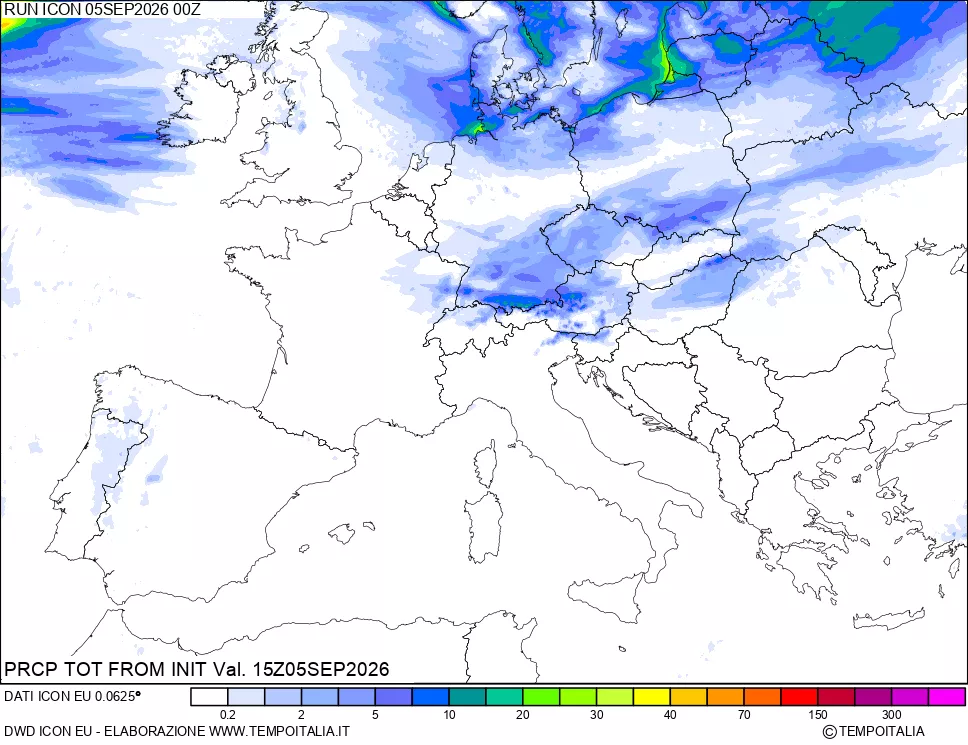 mappa Precipitazioni totali dal primo giorno