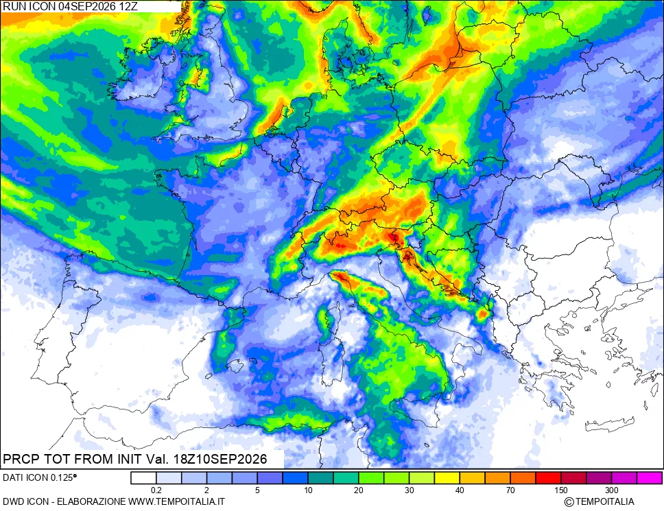 mappa Precipitazioni totali dal primo giorno