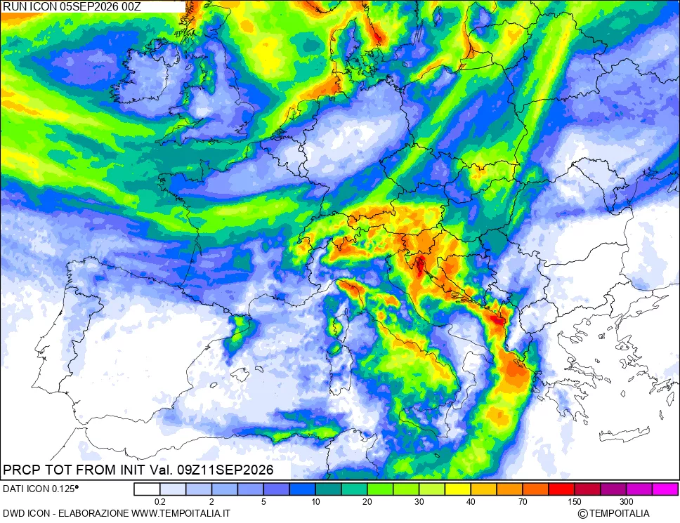 mappa Precipitazioni totali dal primo giorno