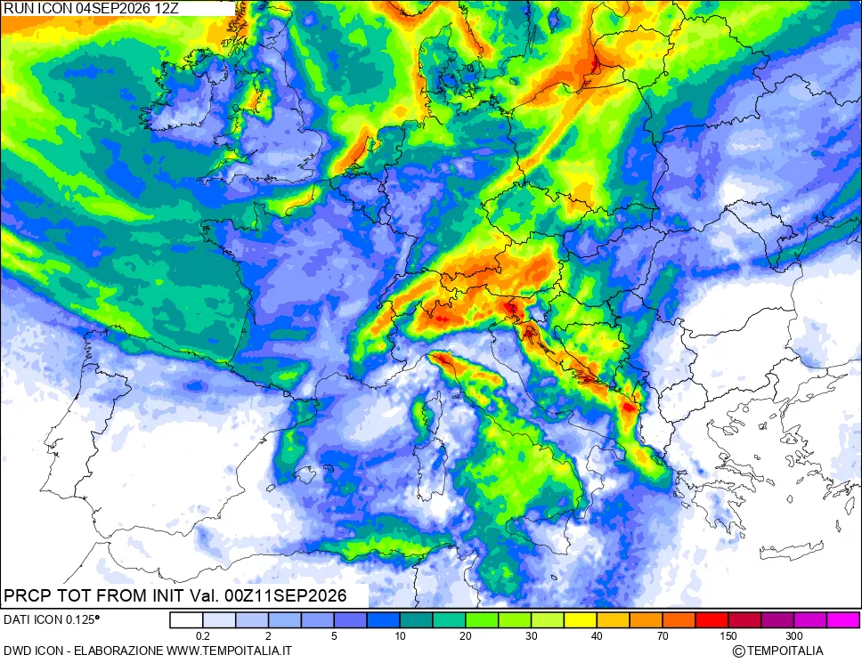 mappa Precipitazioni totali dal primo giorno