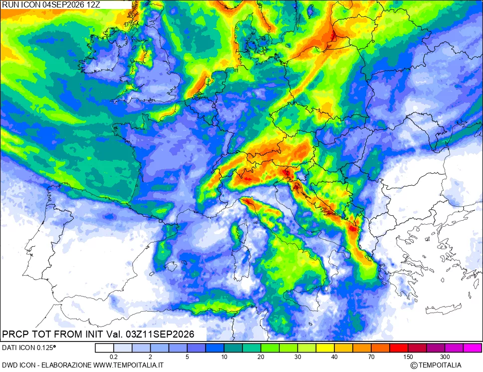 mappa Precipitazioni totali dal primo giorno