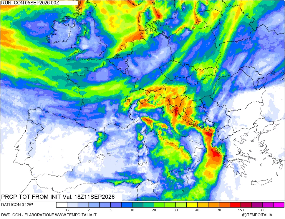 mappa Precipitazioni totali dal primo giorno