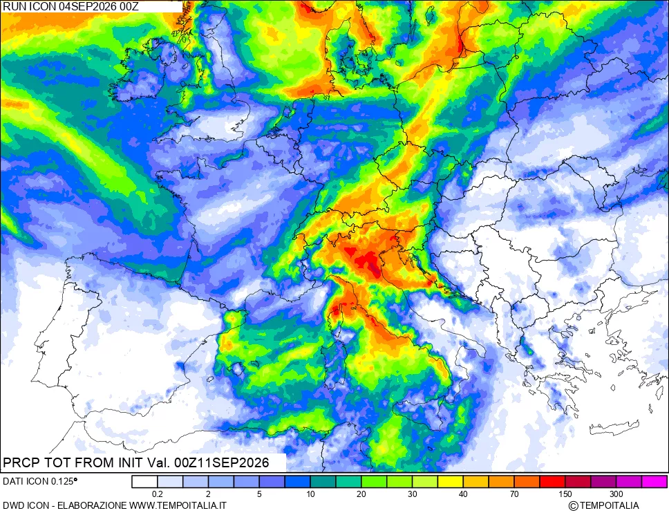 mappa Precipitazioni totali dal primo giorno