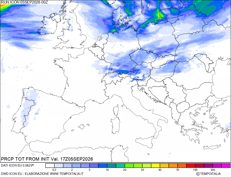 mappa Precipitazioni totali dal primo giorno