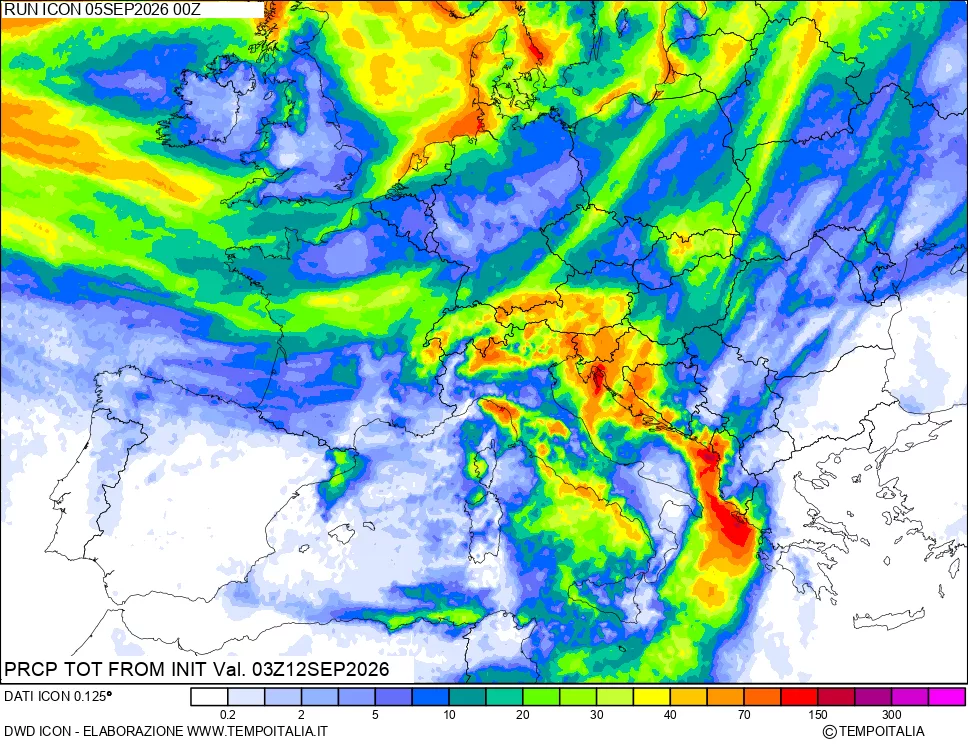 mappa Precipitazioni totali dal primo giorno