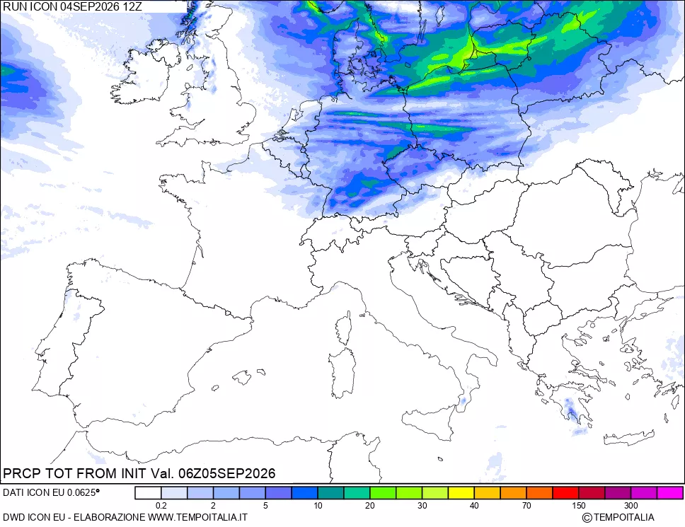 mappa Precipitazioni totali dal primo giorno