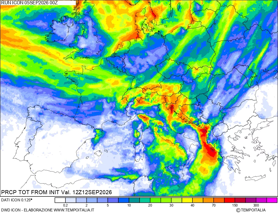 mappa Precipitazioni totali dal primo giorno