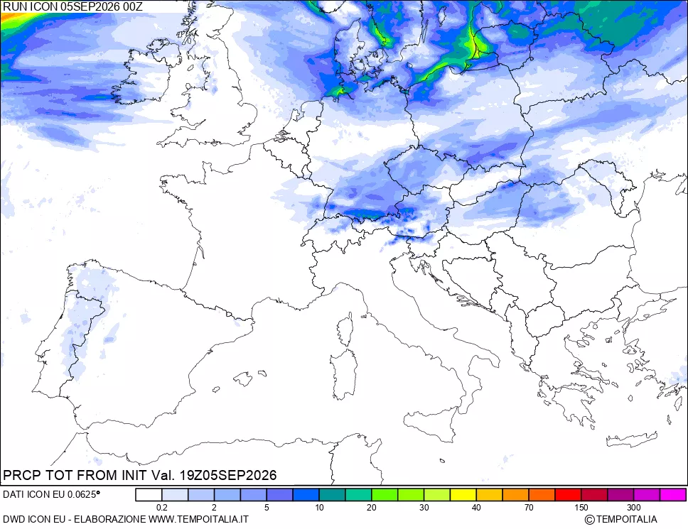 mappa Precipitazioni totali dal primo giorno