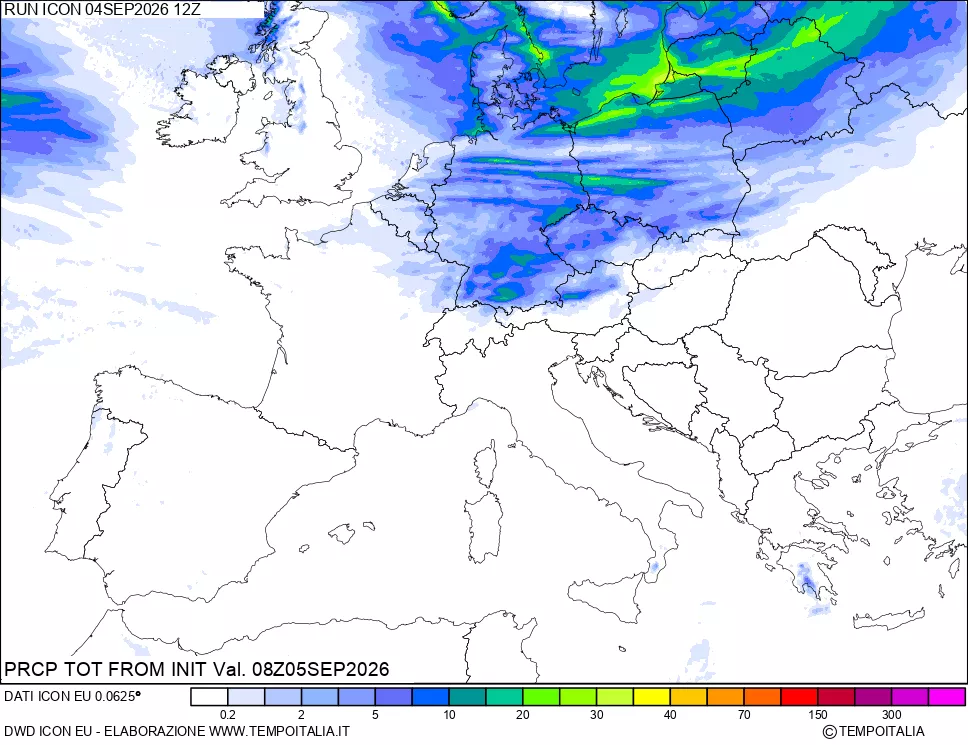 mappa Precipitazioni totali dal primo giorno