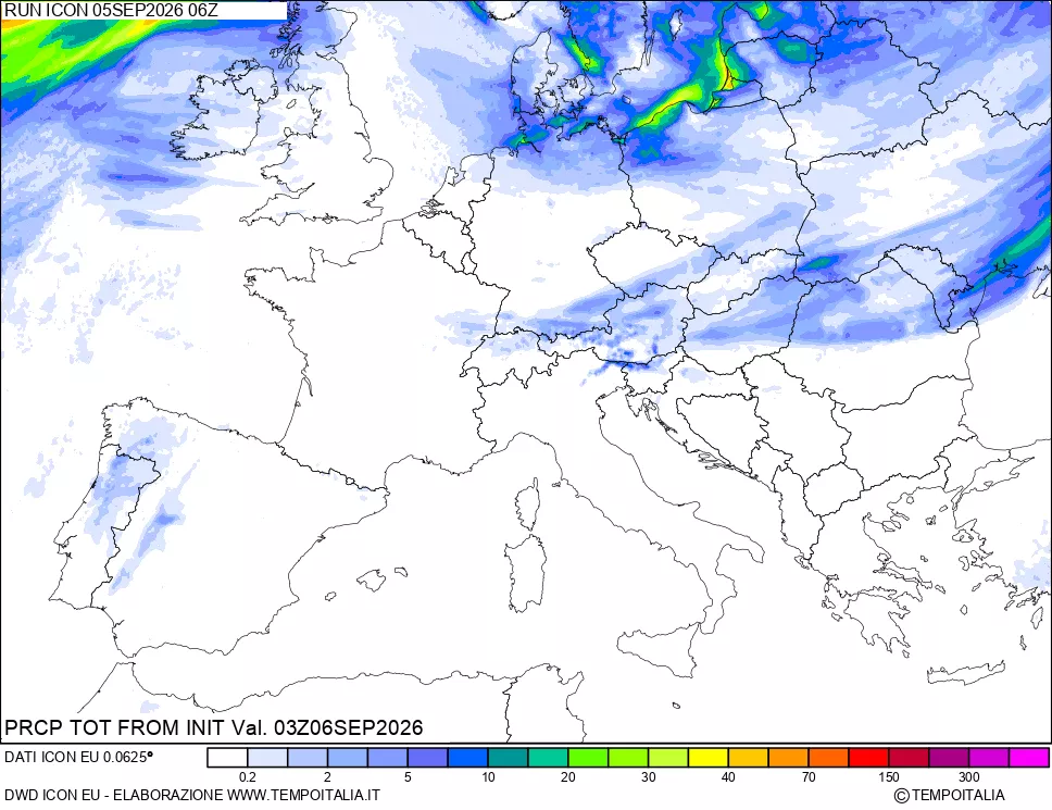 mappa Precipitazioni totali dal primo giorno