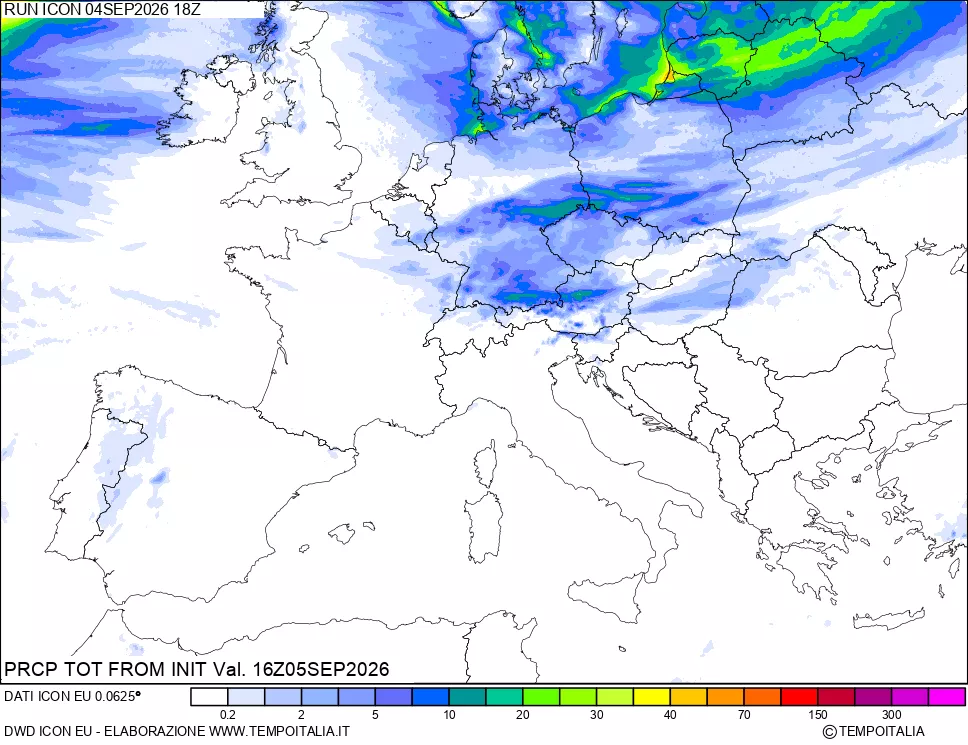 mappa Precipitazioni totali dal primo giorno