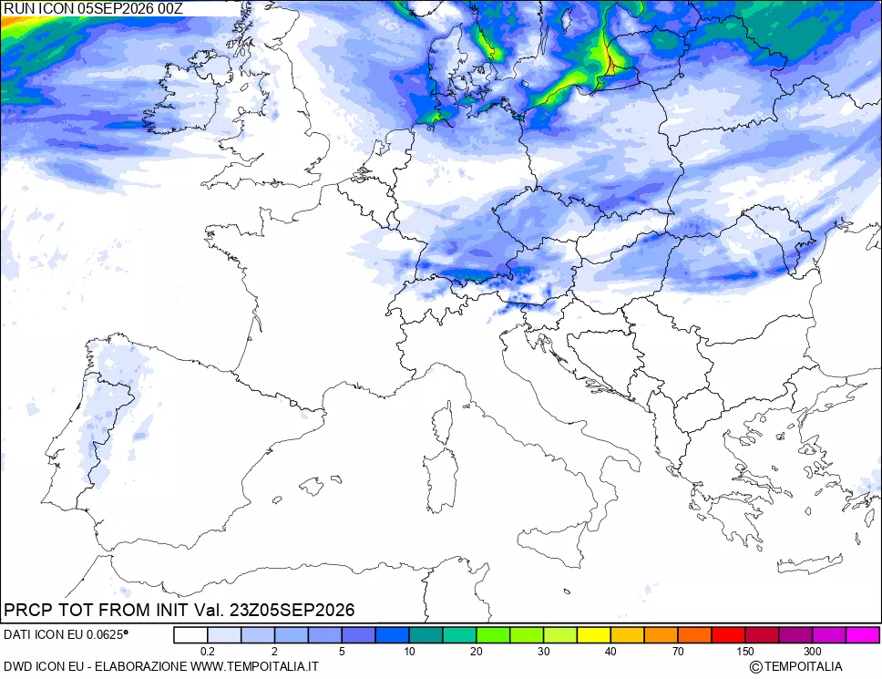 mappa Precipitazioni totali dal primo giorno