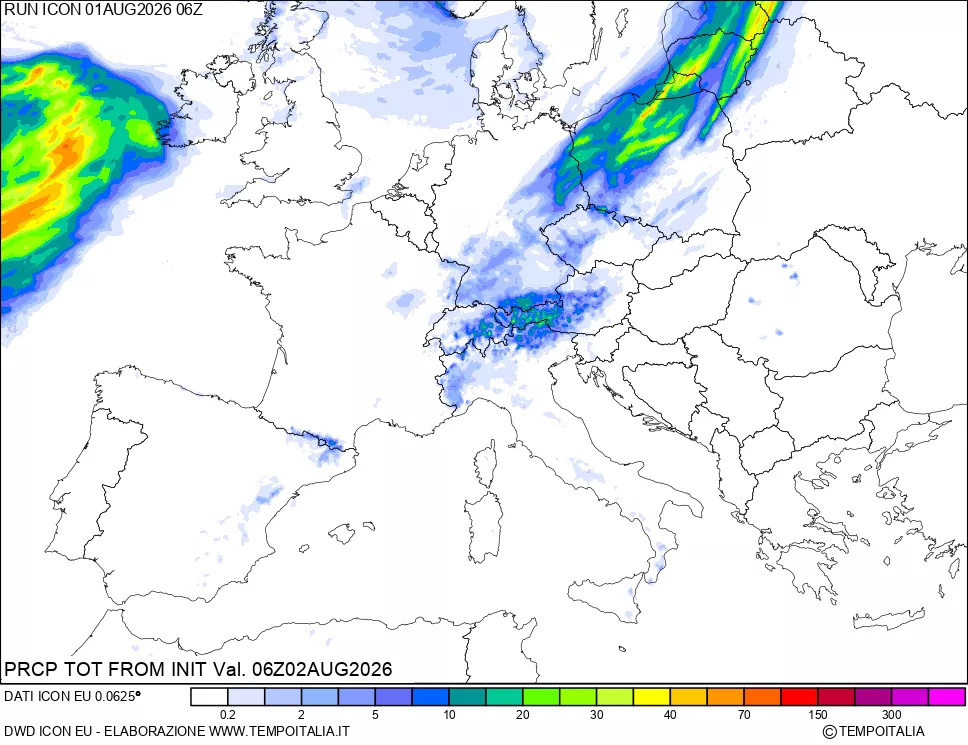 mappa Precipitazioni totali dal primo giorno
