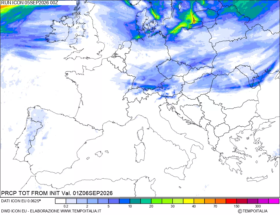 mappa Precipitazioni totali dal primo giorno