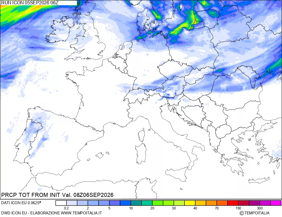 mappa Precipitazioni totali dal primo giorno