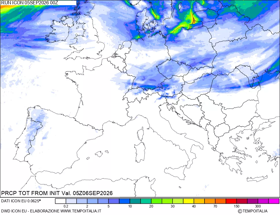 mappa Precipitazioni totali dal primo giorno