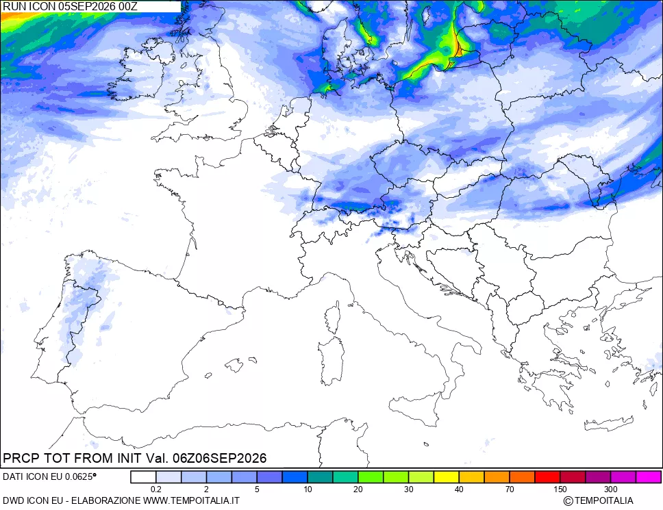 mappa Precipitazioni totali dal primo giorno