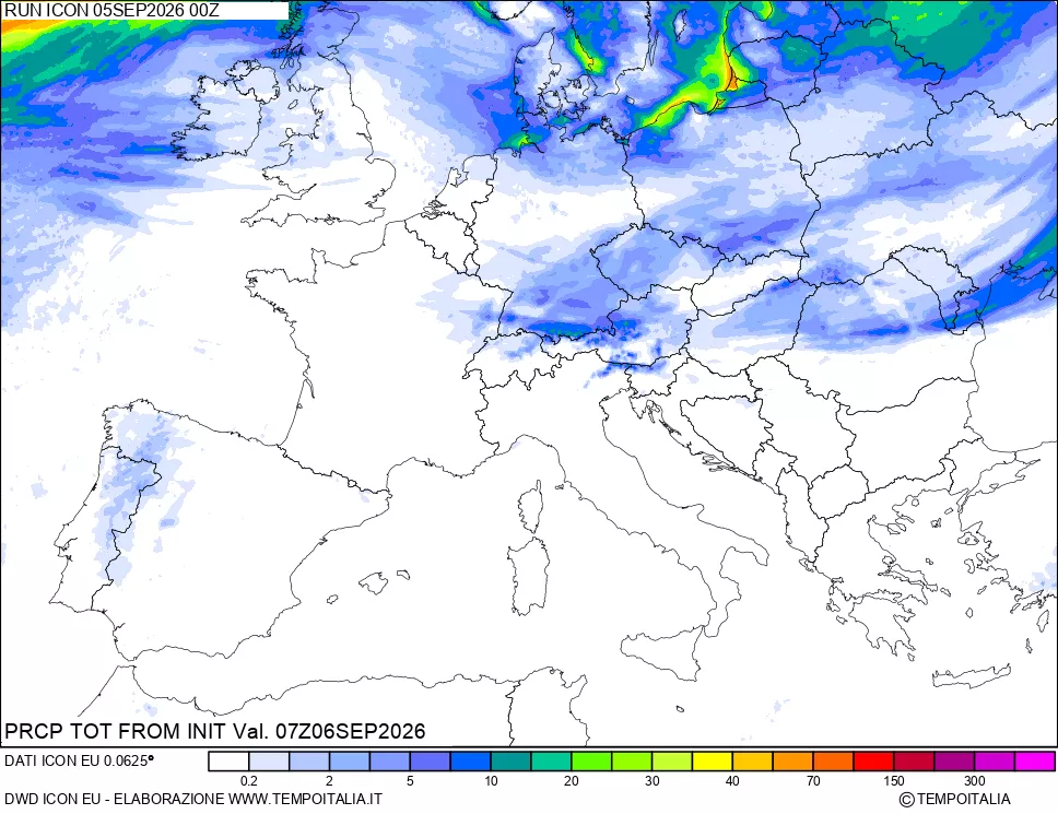 mappa Precipitazioni totali dal primo giorno