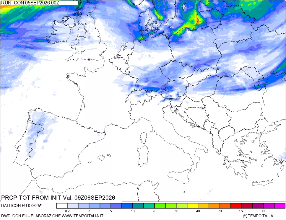 mappa Precipitazioni totali dal primo giorno
