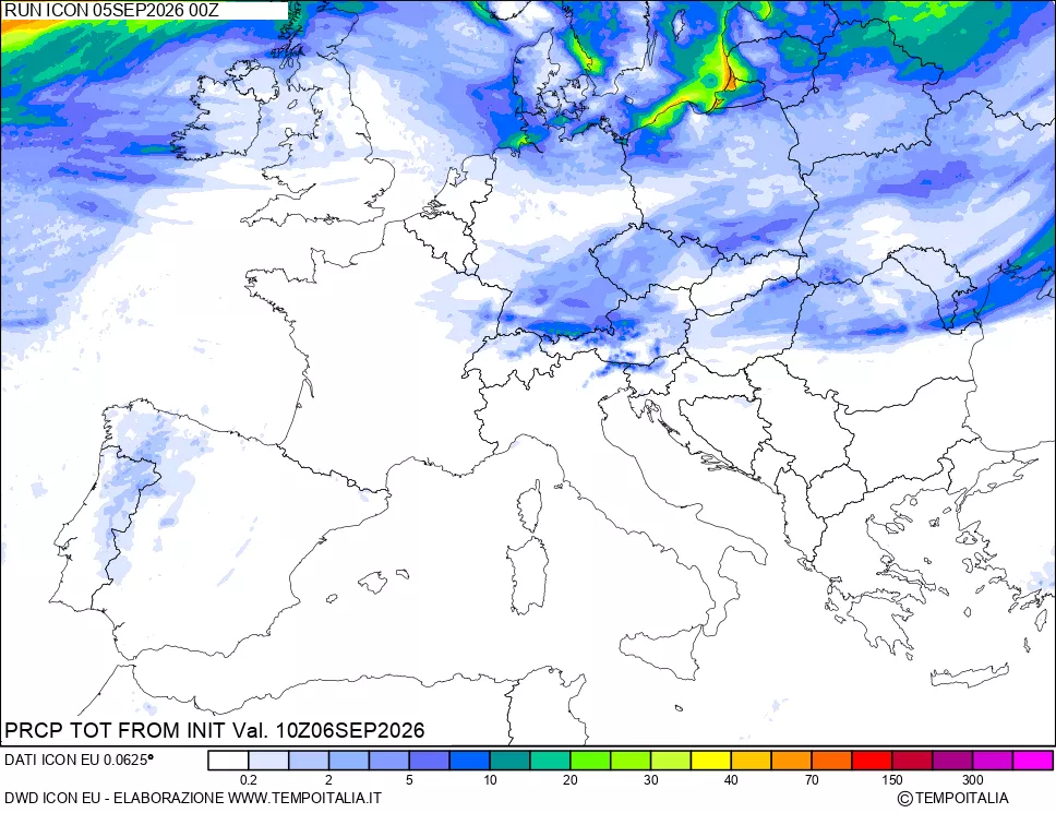 mappa Precipitazioni totali dal primo giorno