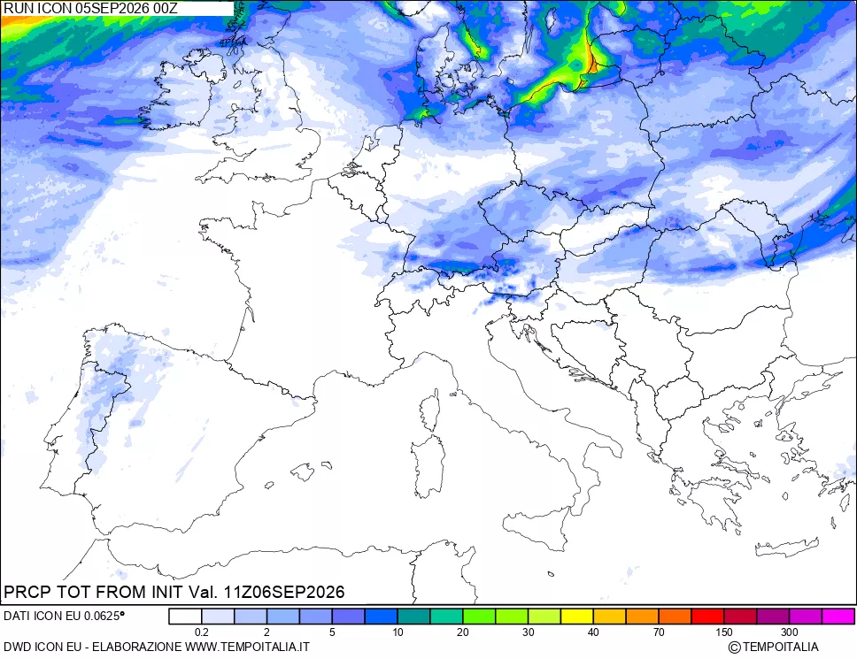 mappa Precipitazioni totali dal primo giorno