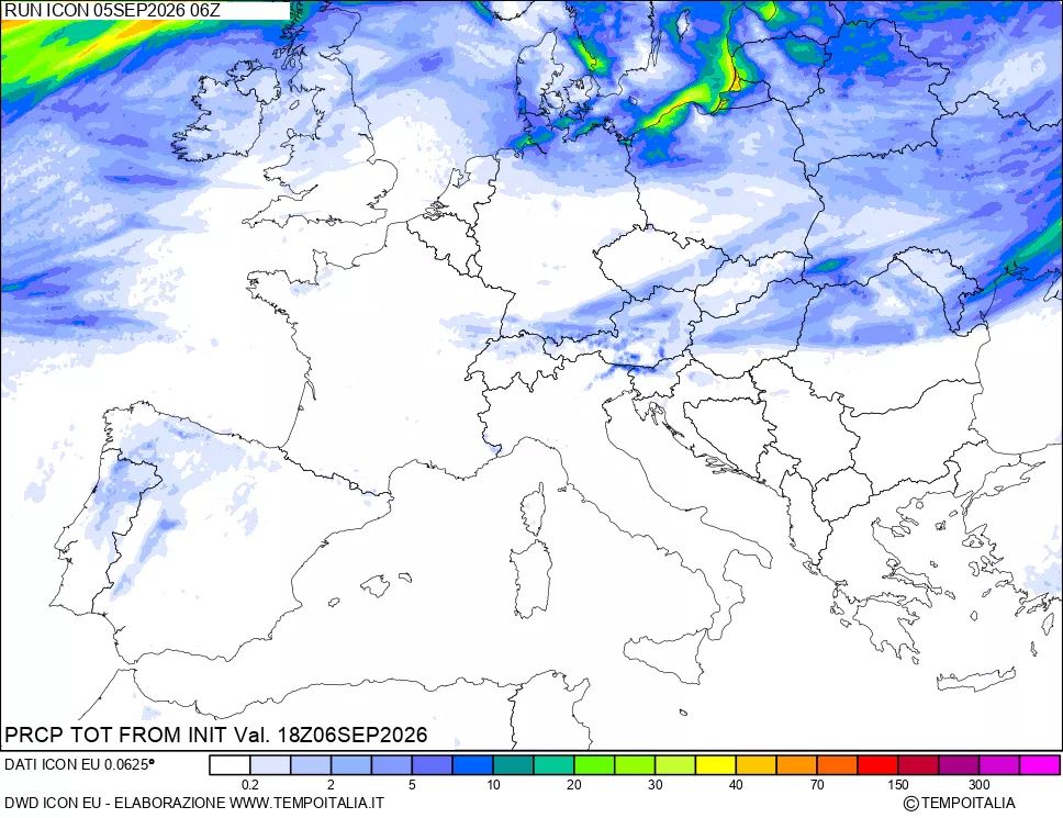mappa Precipitazioni totali dal primo giorno