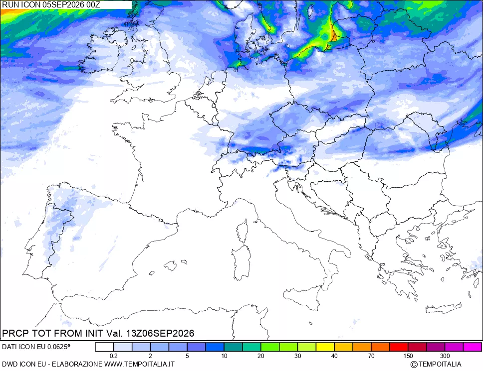 mappa Precipitazioni totali dal primo giorno