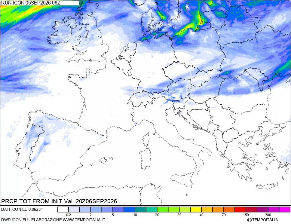 mappa Precipitazioni totali dal primo giorno
