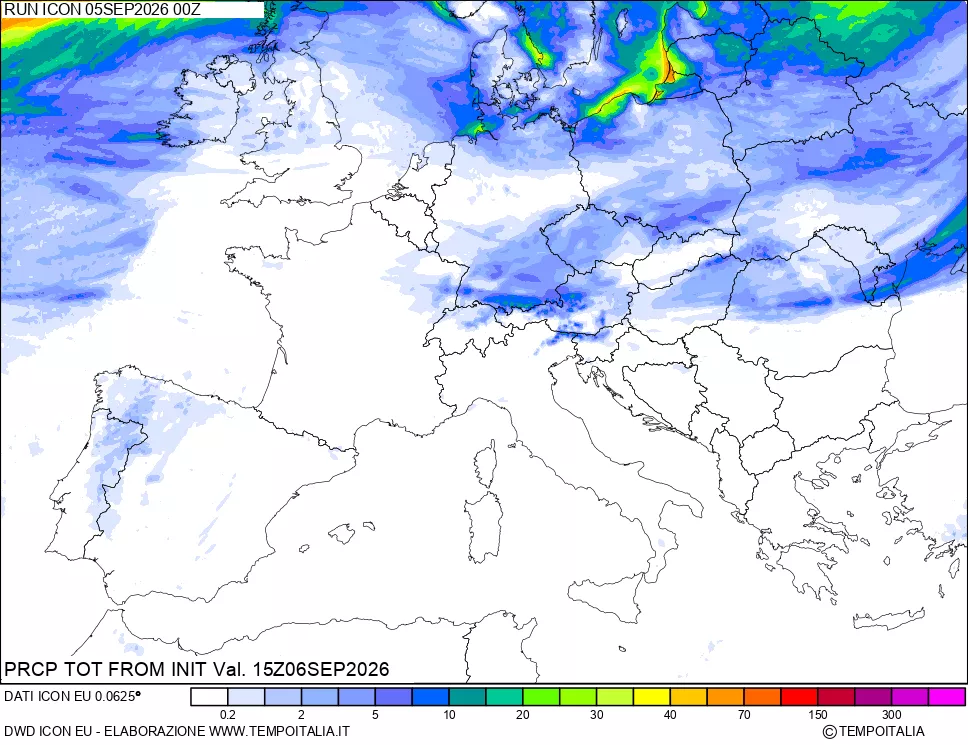 mappa Precipitazioni totali dal primo giorno