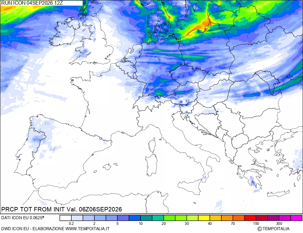 mappa Precipitazioni totali dal primo giorno