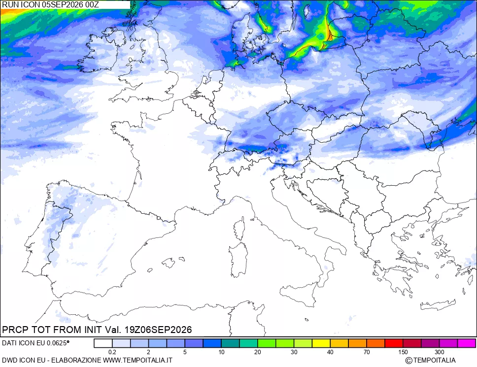 mappa Precipitazioni totali dal primo giorno