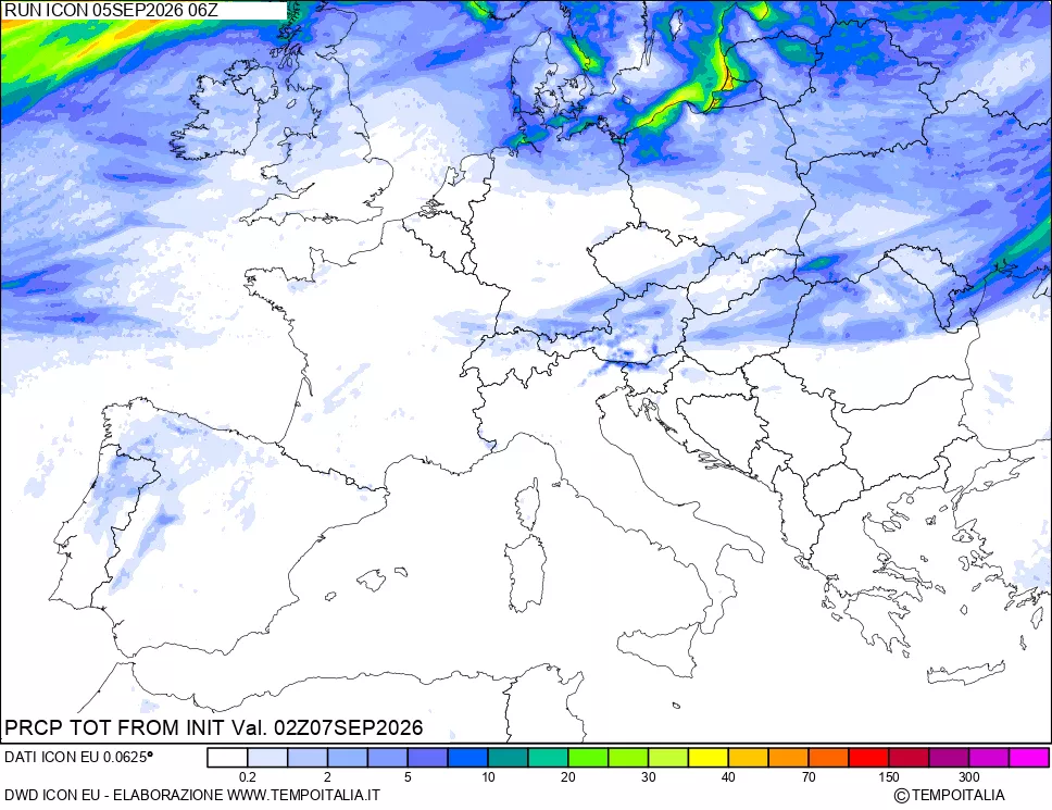 mappa Precipitazioni totali dal primo giorno