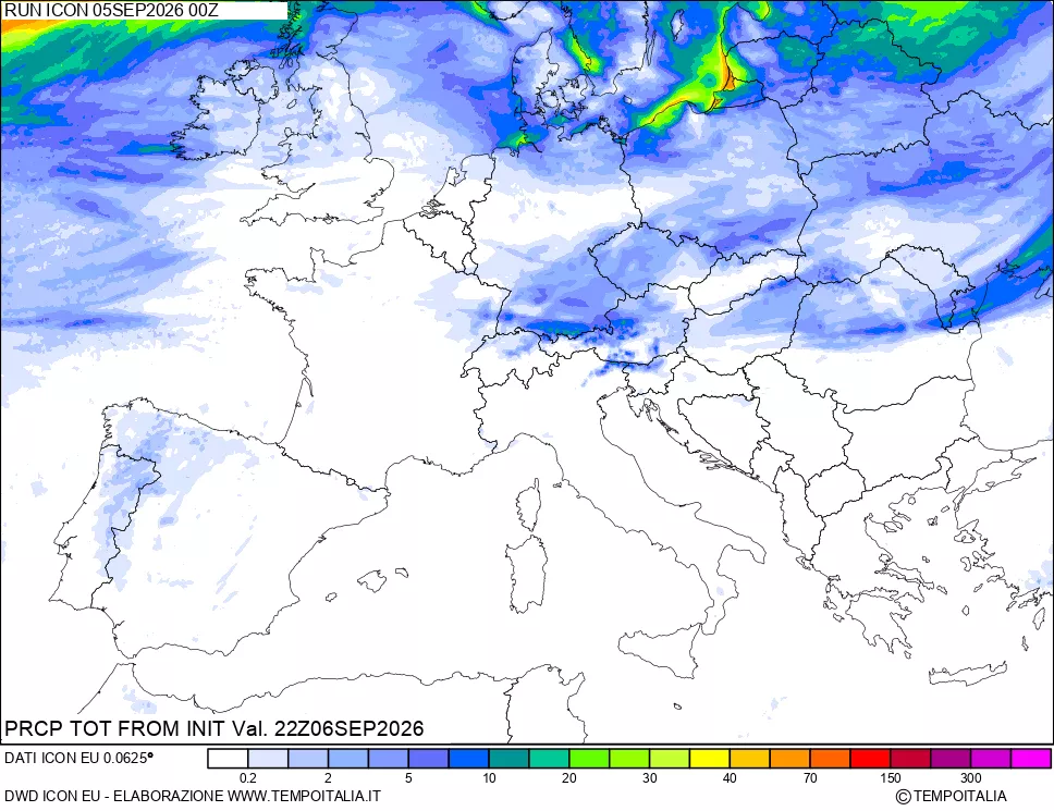 mappa Precipitazioni totali dal primo giorno