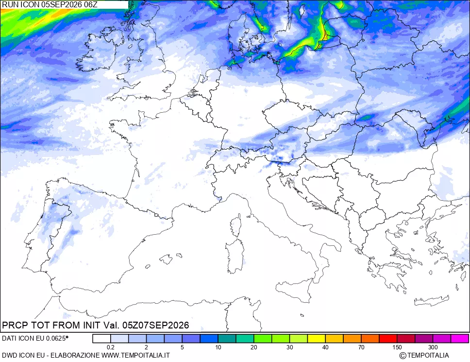 mappa Precipitazioni totali dal primo giorno