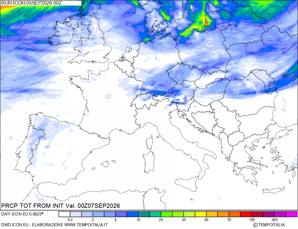 mappa Precipitazioni totali dal primo giorno