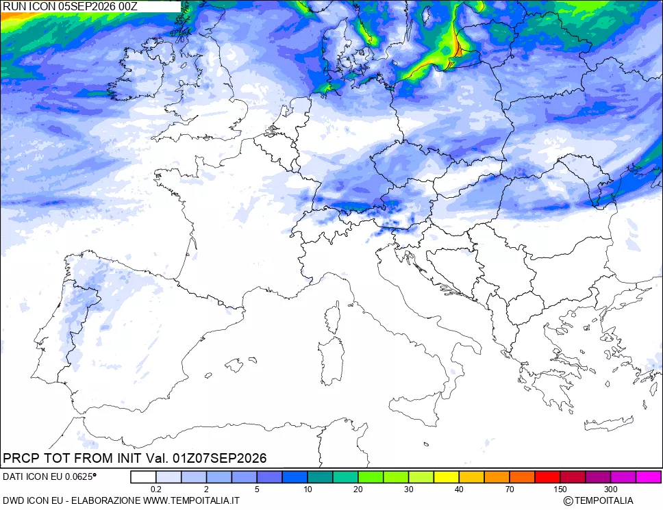 mappa Precipitazioni totali dal primo giorno