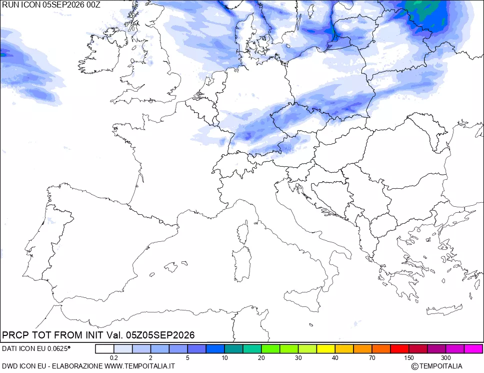 mappa Precipitazioni totali dal primo giorno