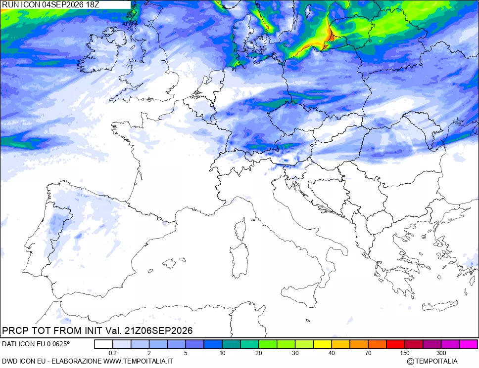 mappa Precipitazioni totali dal primo giorno