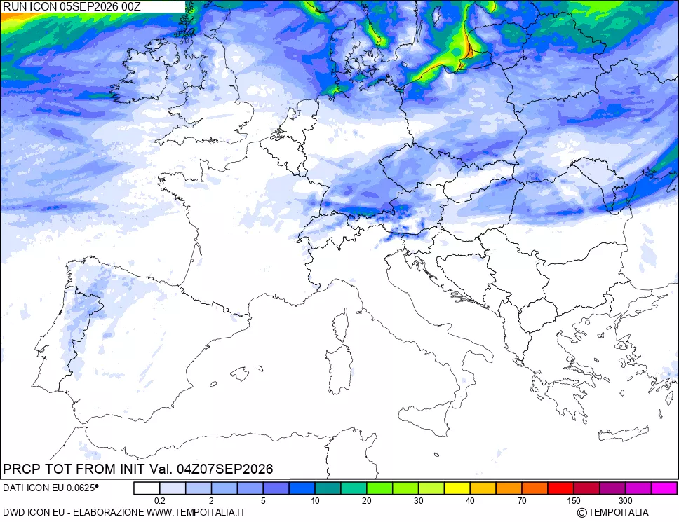 mappa Precipitazioni totali dal primo giorno