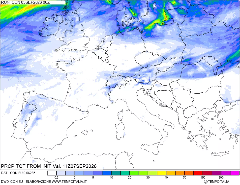mappa Precipitazioni totali dal primo giorno