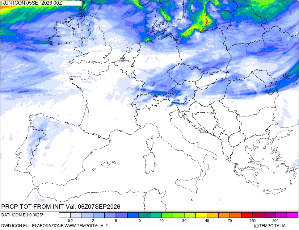 mappa Precipitazioni totali dal primo giorno