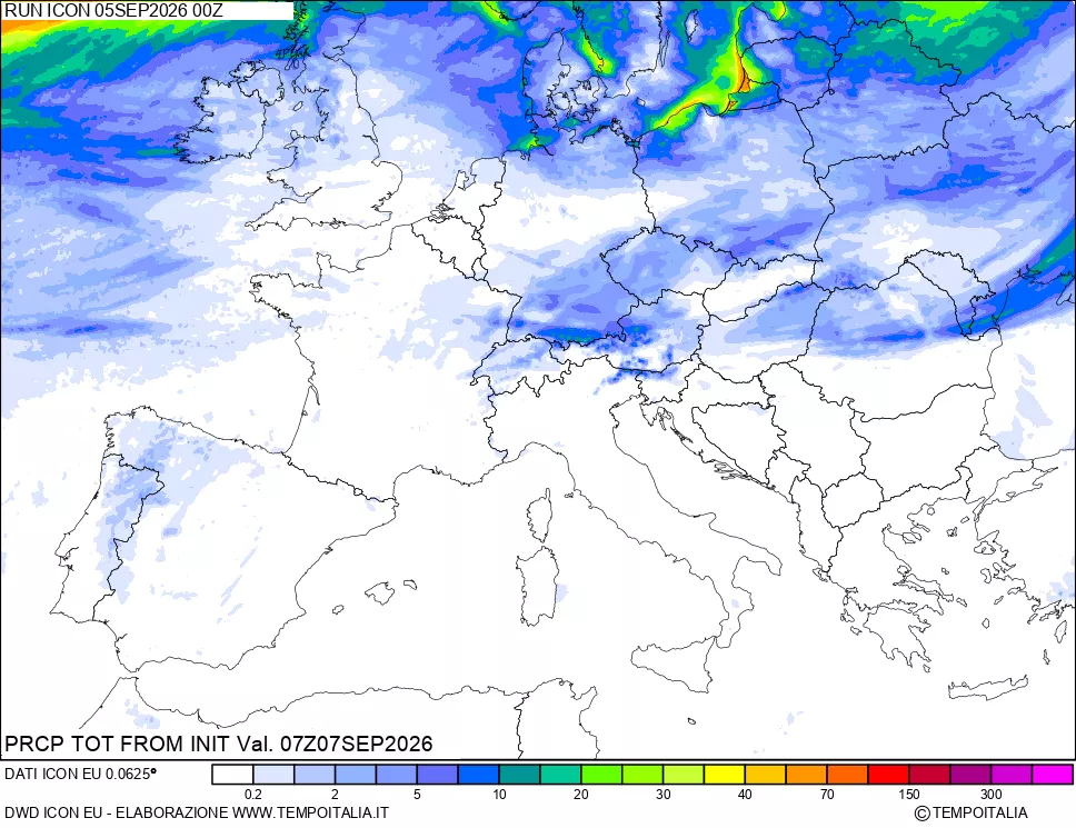 mappa Precipitazioni totali dal primo giorno